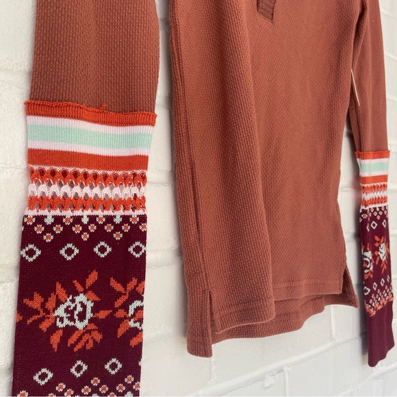 Free People Mikah Notch Neck Long Sleeve Blouse Autumn Orange Size XS Fall Boho - Picture 3 of 12